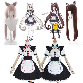 Nekopara Chocolate Vanilla ชุดคอสเพลย์แม่บ้านแมวน่ารักสําหรับผู้หญิง Nekopara Chocolate Vanilla Cosplay Costumes Maid Dress Lolita Cute Cat Neko Girls Women Dress Halloween Show Skirt Set Role Play