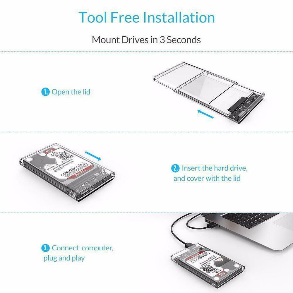 2.5-Inch SATA 3.0 To USB 3.0 Hard Drive Disk Box HDD External Enclosure SATAHDD And SSD -Trans กล่อง แบบใสพร้อมสายusb3.0