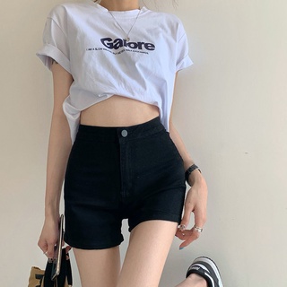 🍒 กระโปรงยีนส์ผู้หญิง,แฟชั่น,เวอร์ชั่นเกาหลี,แน่น,ใหม่,หลวม,ผอม,ความยืดหยุ่น,กางเกงขาสั้นเดนิม,กางเกงบาง