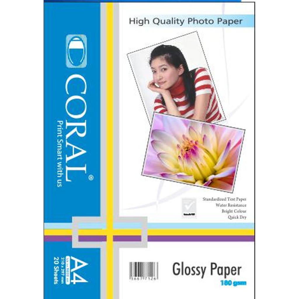 CORAL GLOSSY PHOTO PAPER A4 180 GSM