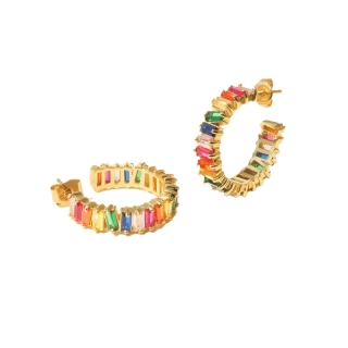 Shependence ต่างหูห่วงก้านคริสตัลบาเก็ตรุ้ง 20 มม (Rainbow 20mm Crystal Baguette Hoop Earrings)