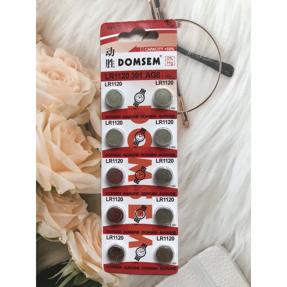 พุพองแบตเตอรี่ Domsem AG8 แท้ 10 ก้อน - SR1120SW - SR1120 - 391 - LR1120W - L1120F