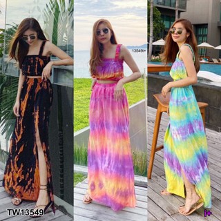 ชุด Set 2 ชิ้น เสื้อครอปสายเดี่ยว สม็อครอบอก มาคู่กับกระโปรงยาวผ่าข้าง กระโปรงดึงยางสม็อครอบ เที่ยวทะเล ผ้าไม่ร้อน