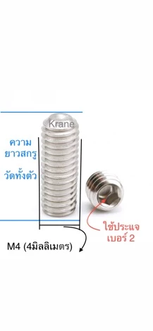 สกรูตัวหนอน สแตนเลส M4 เกลียว 0.7 ยาว 4 - 30