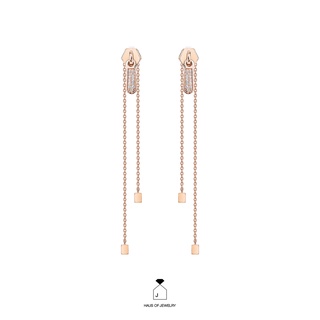 Haus of Jewelry - ZIP LONG EARRINGS ต่างหูเงินแท้ ประดับเพชรคิวบิกเซอร์โคเนีย (Cubic Zirconia)