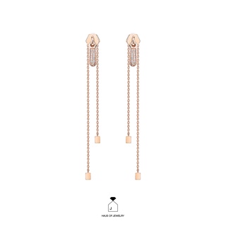 Haus of Jewelry - ZIP LONG EARRINGS ต่างหูเงินแท้ ประดับเพชรคิวบิกเซอร์โคเนีย (Cubic Zirconia)