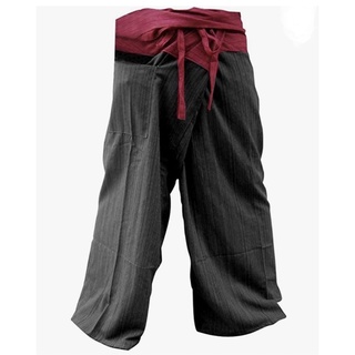 2 Tone Thai Fisherman Pants Yoga Trousers, กางเกงเล กางเกงขาก๊วย สีเแดง-ดำขนาดฟรีไซส์ ผ้าฝ้าย คอตตอน