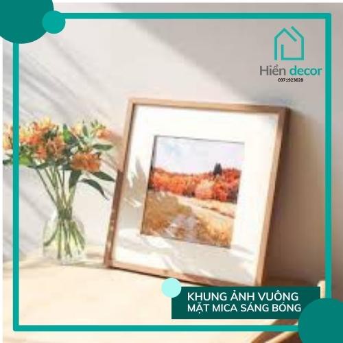 SQUARE PHOTO FRAME FULL SIZE 15x15, 20x20, 30x30cm หนา เงา ผิวไมกาแตก