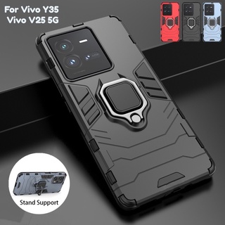 เคสโทรศัพท์มือถือแบบแข็ง กันกระแทก พร้อมแหวนขาตั้ง สําหรับ Vivo V25 Pro V25e Y35 Y02s Y16 4G 5G 2022