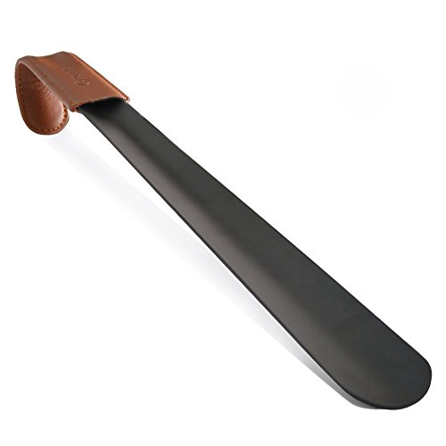ZOMAKE Shoehorn ช้อนใส่รองเท้า ฮอร์นรองเท้าที่มีด้ามจับยาวพร้อมสายหนังสแตนเลสช้อนรองเท้าสำหรับรองเท้า ด้ามจับหนัง ยาว