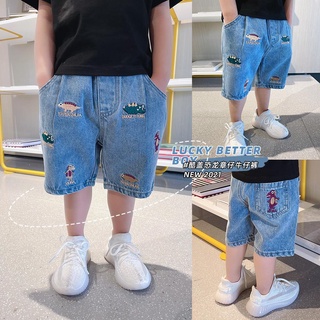 Baby Boy Jeans Korean Style Kids Shorts Embroidered Dinosaur Pants Loose Casual Pants