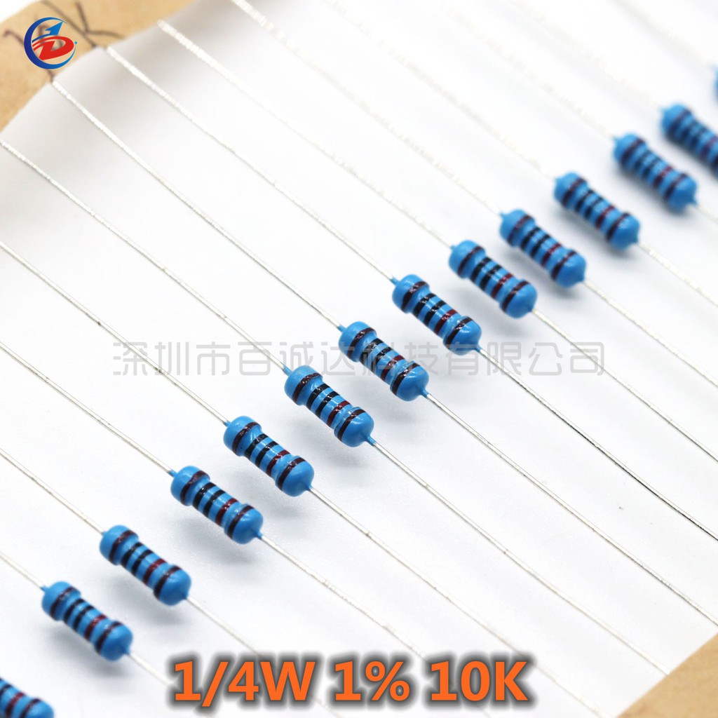 100pcs 1/4W 1% 10K OHM ตัวต้านทานฟิล์มโลหะ 0.25W ตัวต้านทาน