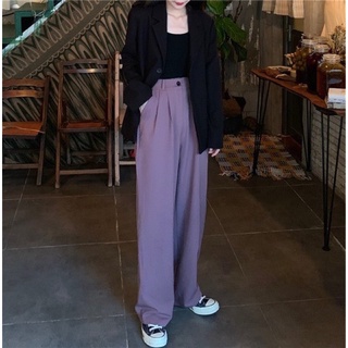 Lady_jeans(ใส่โค้ด 9DF85E ลด 20% )กางเกงเอวสูงขายาว กางเกงผ้าเกาหลี กางเกงทรงลุง กางกางเกงมินิมอล