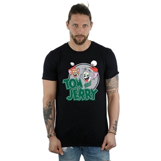 【🔥🔥】100%cotton เสื้อยืดคอวีผู้ชาย TOM And JERRY Mens Christmas Greetings T-Shirt men เสื้อ ยืด ผู้ชาย คอกลม โอเวอร์ ไ