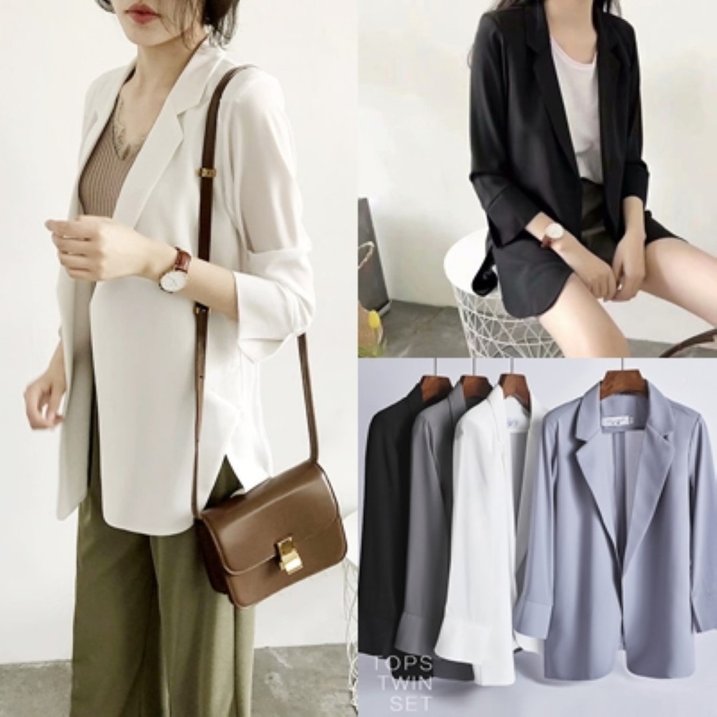 FC พร้อมส่ง เสื้อสูทผ้ามอสเครป สีพื้น 5 สี ด้านข้างแต่งผ่า ไม่มีกระดุมหน้า ไม่มีกระเป๋า แฟชั่น