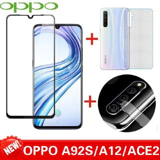 ( 3 In 1 ) Oppo A92s / A12 / Ace 2 Full Screen Tempered Glass Film +Camera lens film+Carbon Fiber Back Film