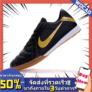 จัดส่งที่รวดเร็ว✈ Nike Tiempo Turf TF Futsal shoes รองเท้าฟุตซอล สีดำและสีขาว รองเท้าฟุตซอลแพน รองเท้าฟุตซอล