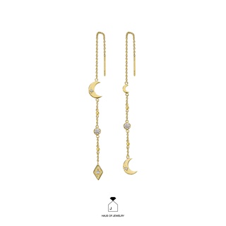 Haus of Jewelry - SELENE CHAIN EARRINGS ต่างหูเงินแท้ ประดับเพชรคิวบิกเซอร์โคเนีย (Cubic Zirconia)