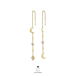 Haus of Jewelry - SELENE CHAIN EARRINGS ต่างหูเงินแท้ ประดับเพชรคิวบิกเซอร์โคเนีย (Cubic Zirconia)