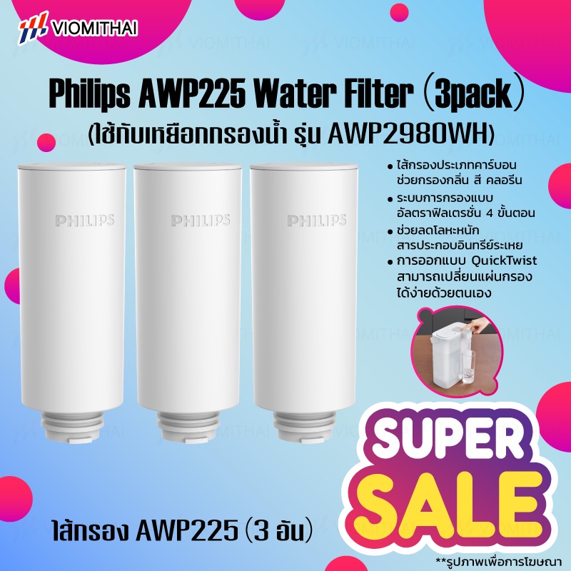 Philips water purifier filter เครื่องกรองน้ำ ไส้กรอง รุ่น AWP225（3pack）สำหรับเครื่องกรองน้ำรุ่นAWP29