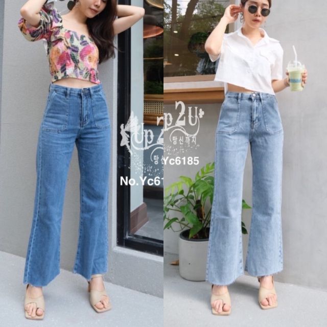 YC6185#ยีนส์สาบาน มี2สีS-XL#Ycherry