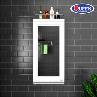 [ขายดี] Queen Step ตู้เก็บของในห้องน้ำ พร้อมกระจก ขนาด 31.5x64x12 ซม.