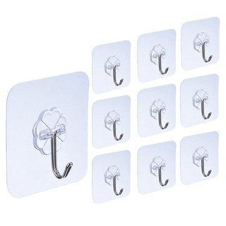 10 Packs Reusable Adhesive Hooks,Transparent Heavy Duty Wall Hooks with No Scrat