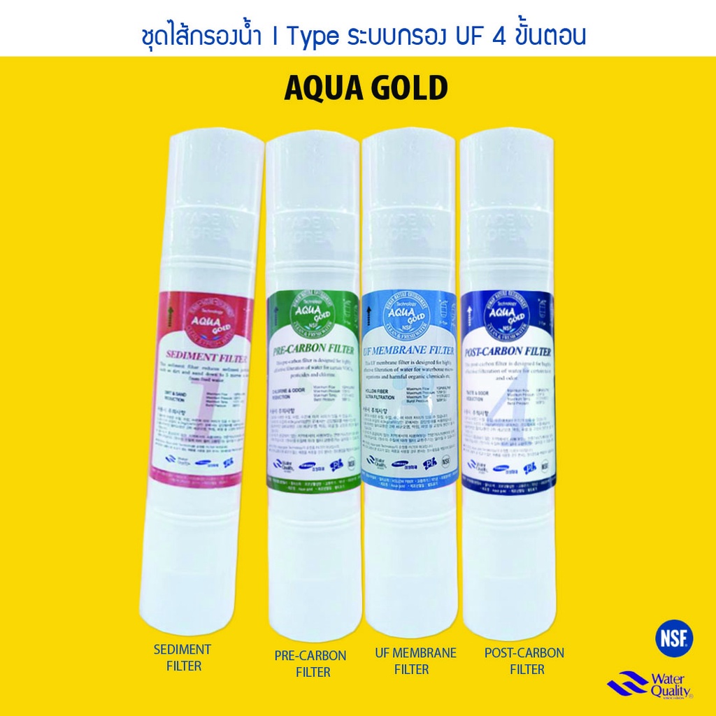 ชุดไส้กรองน้ำ Inline ระบบกรอง UF 4 ขั้นตอน ยี่ห้อ Aqua gold I Type ขนาด 12 นิ้ว เจ๊ตุ่ม