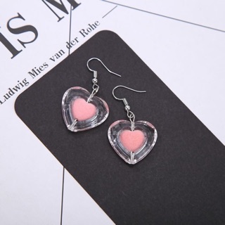 ต่างหูแบบเจาะ 🌈 #A115 💗 Ice Pink heart earring