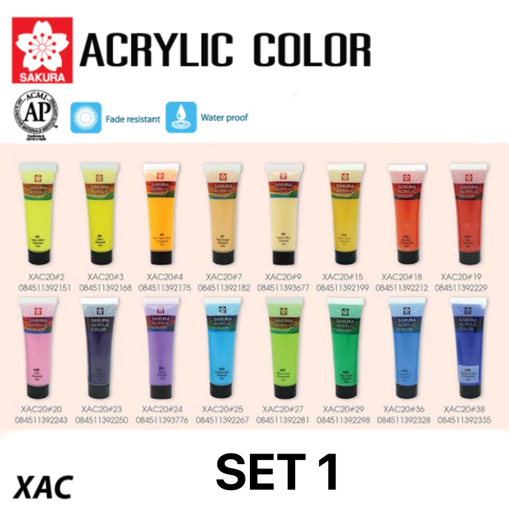 สีอะคริลิค สีหลอด ซากุระ ขนาด 20 มล. แบบหลอด Sakura Acrylic Color ( จำนวน 1 หลอด ) Set 1