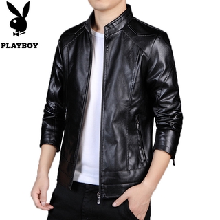 Playboy เสื้อแจ็กเก็ตหนัง แบบบาง เข้ารูป สไตล์เกาหลี สําหรับผู้ชาย