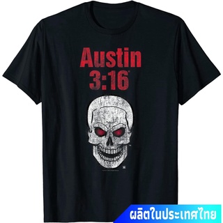 เสื้อยืด# มวยปล้ำอาชีพ มวย มวยปล้ำลีก อเมริกา WWE Austin 3:16 Red Eyed Skull Distressed T-Shirt คอกลม แฟชั่น  ผ้าฝ้ายแท้