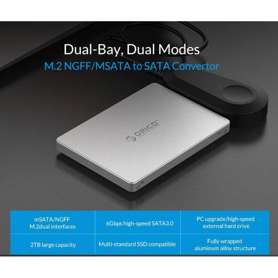 ORICO (MS2TS, B-Key+mSATA) 2.5 inch HDD Case M.2 Ngff/Msata to Sata 3.0 Adapter 6 Gbps Box Hard Drive Enclosure