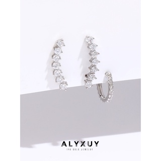 Alyxuy ต่างหูสตั๊ด ชุบทองคําขาว 14k ประดับเพทาย เพชร (3 ชิ้น/ชุด)