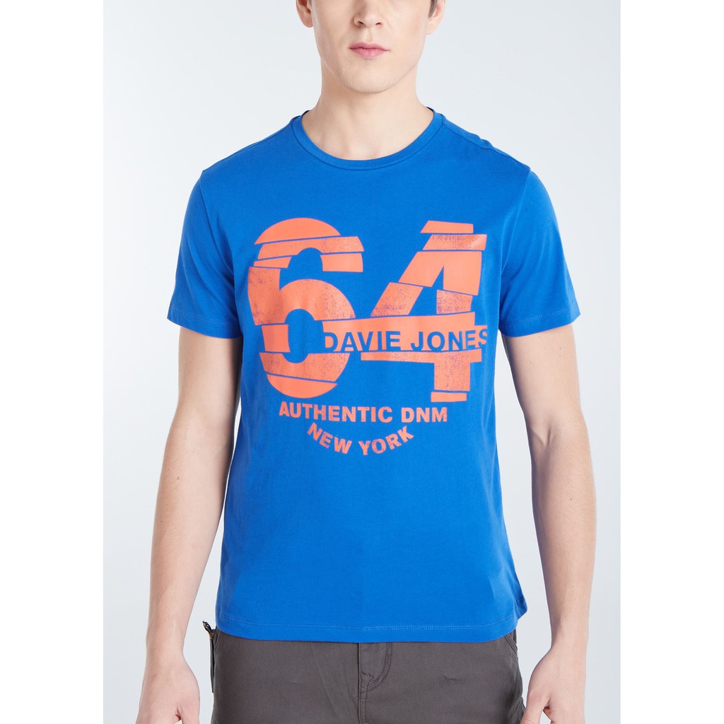 DAVIE JONES เสื้อยืด สีฟ้า พิมพ์ลาย (64) TB0149BL