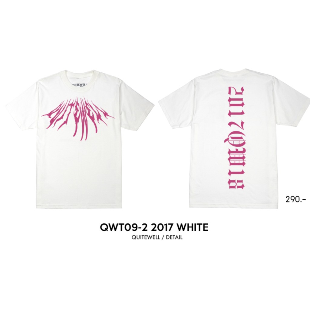 QUITEWELL เสื้อยืดแขนสั้น 09 2017 WHITE เสื้อผู้ชาย Oversize สกรีนลาย สีขาว วินเทจ