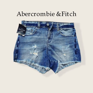 Abercrombie &amp; Fitch :  Dark Ripped Short - with Detail side and Logo Denim