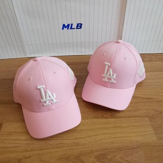 MLB diamond logo patch ball cap หมวกสีชมพู โลโก้ LA ปักตกแต่งด้านข้าง ใต้ปีกปัก Dodgers 💗🤍