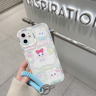 เคสมือถือ เคสไอโฟน เคสโทรศัพท์มือถือ ซิลิโคนนิ่ม ใส ลายการ์ตูนน่ารัก พร้อมสายคล้องข้อมือ หลากสี สําหรับ Iphone 13 12 11 XR Pro Max