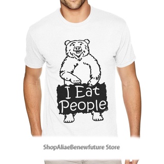 เสื้อผ้าผชเสื้อยืดแขนสั้น คอกลม ผ้าฝ้าย พิมพ์ลาย I Eat People Funny Bear สําหรับผู้ชาย XXXLS-5XL