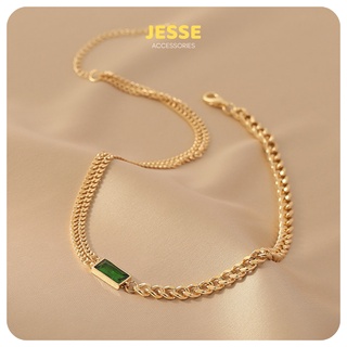 Simple Emerald Retro Style necklace สร้อยคอโซ่โชกเกอร์สีทอง สร้อยคอสไตล์สายฝอ