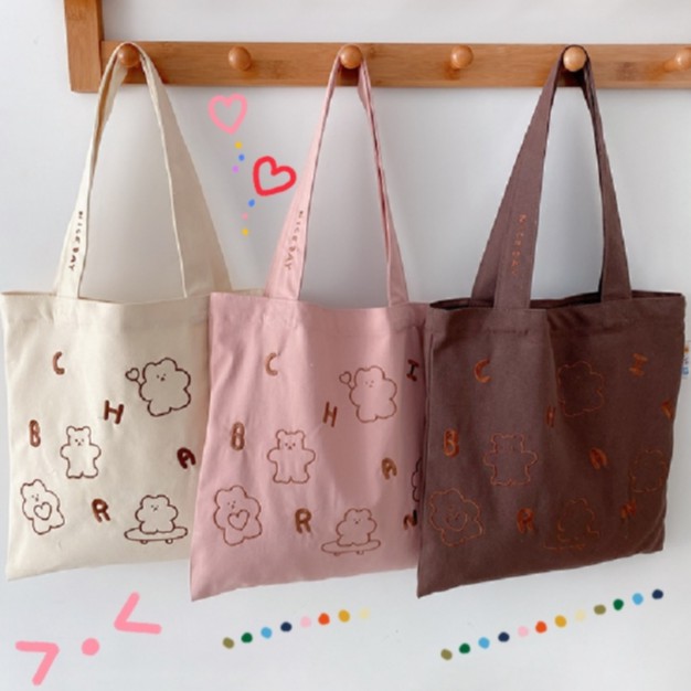 กระเป๋าผ้าลายปักหมี Alphabet Bear 3สี