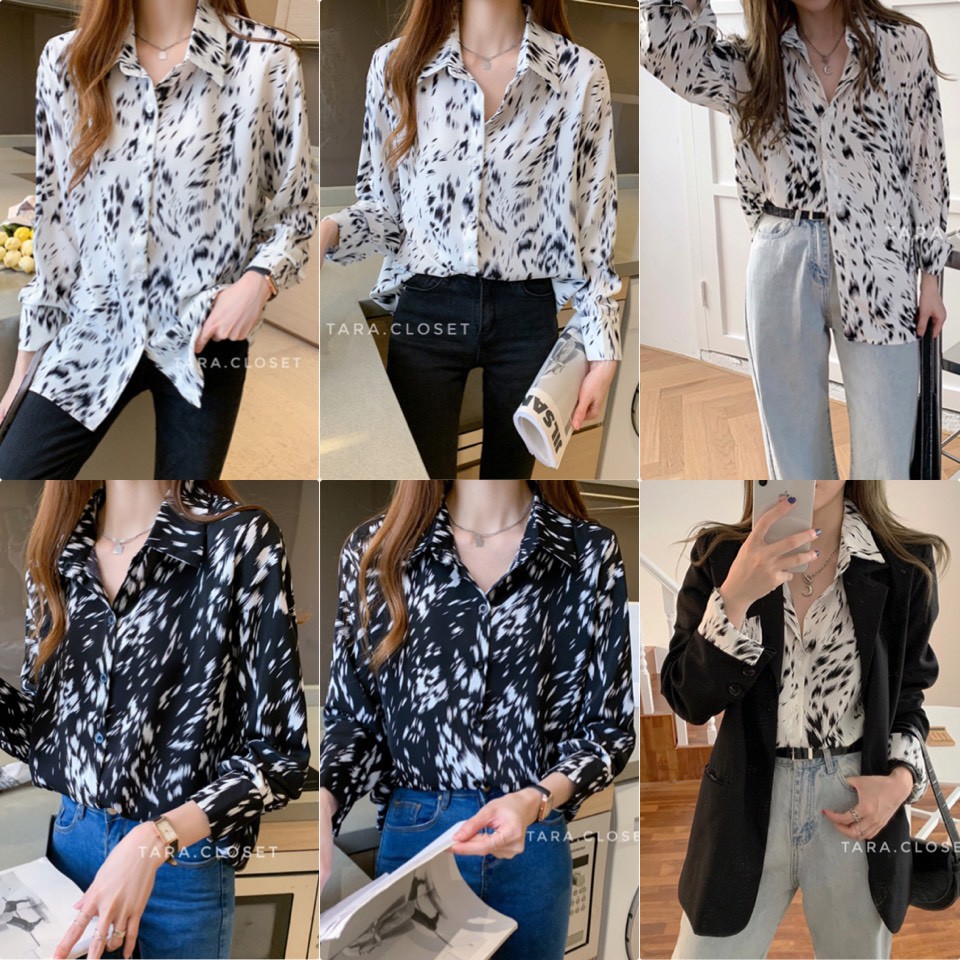 TUM054 TARA Shirt เสื้อคอปก ลายกราฟฟิก สไตล์เกาหลี เนื้อผ้าไหมอิตาลีอย่างดี ไม่หนามาก ใส่สบาย ไม่ร้อน
