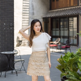 🌼leather layers beige skirt