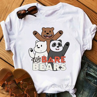 เสื้อยืดลําลอง พิมพ์ลายการ์ตูน We Bare Bear น่ารัก เข้ากับทุกการแต่งกาย แฟชั่นฤดูร้อน สําหรับสตรี