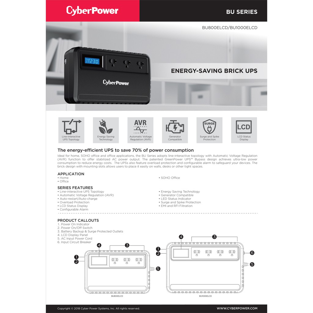 เครื่องสำรองไฟ CyberPower UPS BU800ELCD (รุ่นนี้มีจอLCD) 800VA/480WATT รับประกัน Onsite 2 ปี #4