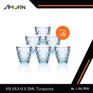 JJGLASS - ( AMORN )  KN 053/9.5 DML - แก้วน้ำ แก้วเหล้า แฮนด์เมด ทรงกระบอก ลายเจียระไน  มีให้เลือก 5 สี บรรจุ 6 ใบ ราคาพิเศษ