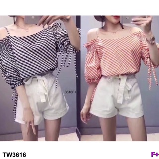 เสื้อสายเดี่ยวปาดไหล่ กางเกงขาสั้นสีพื้น ชุดเซท