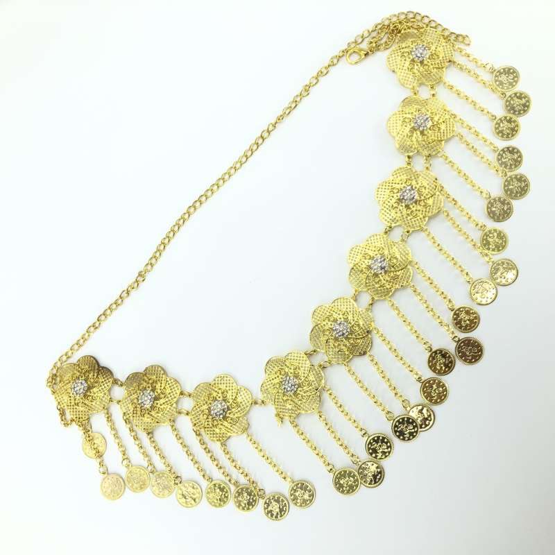 Vintage Jewelry Gold belt Thai lady dress Round diamond buckle belt