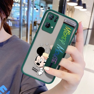 เคส OPPO Reno7 Pro 5G Reno 7Z 7 4G 5G เคสโทรศัพท์มือถือ กันกระแทก ป้องกันเลนส์ ลายการ์ตูนมิกกี้เมาส์ พร้อมสายรัดข้อมือ